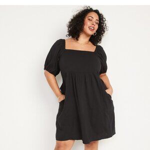 NWT - Old Navy Plus Size Square Neck Puffed-Sleeve Mini Length Dress - Blk - 3X